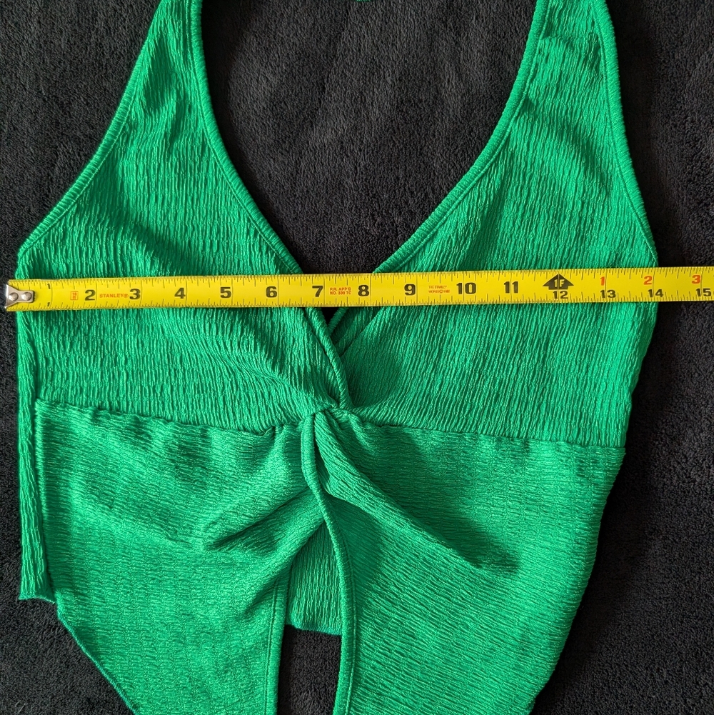 Resortwear Summer Vacation Coord Set Midi Skirt Halter Top Smocked Crop Green M - Picture 10 of 13